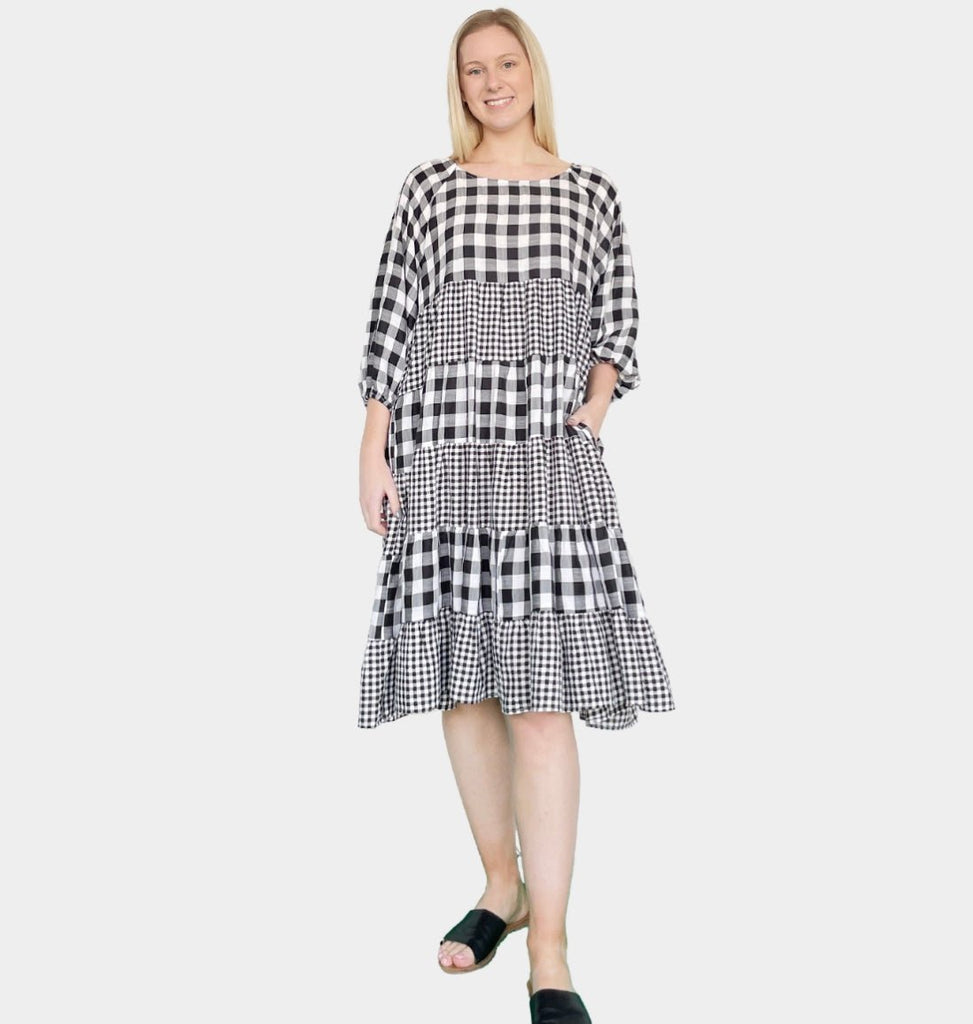 Penny Tiered Gingham midi - Black - THE SHEARER'S WIFE