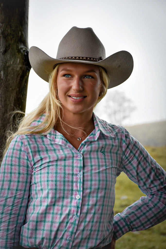 Ava Shirt - Mint & Pink Check - THE SHEARER'S WIFE