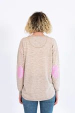 Bow & Arrow Almond Swing Jumper with Pink and White Stripe Patches - THE SHEARER'S WIFE