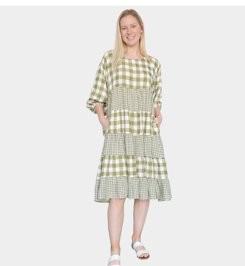 Penny Tiered Gingham midi - Green - THE SHEARER'S WIFE