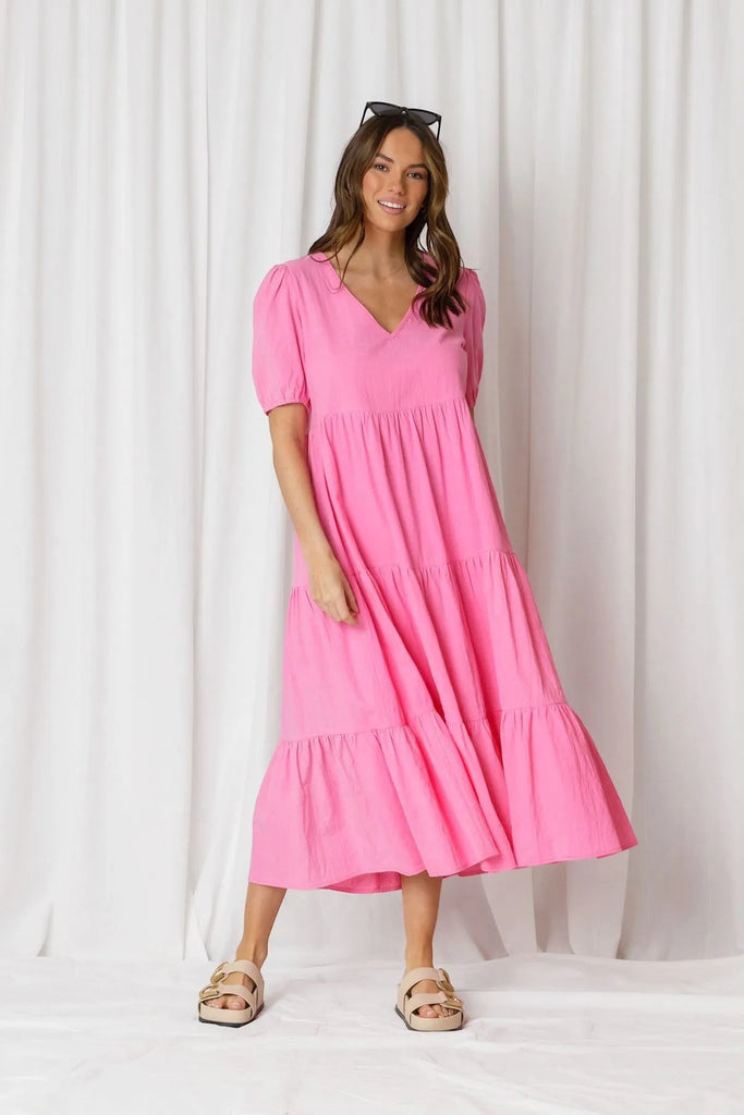 Prue Tiered midi dress Pink - THE SHEARER'S WIFE
